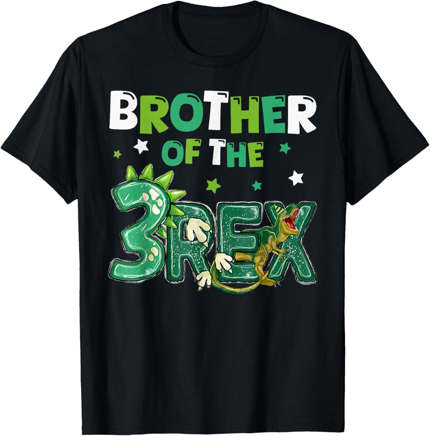 Brother of the Three Rex Birthday Dinosaur Family Matching T-Shirt - T-Shirt | Black
