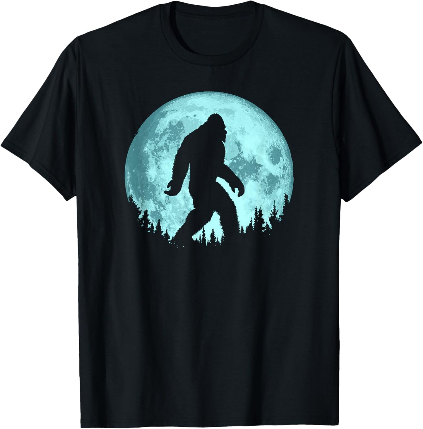 Bigfoot Night Minimalist Full Moon & Trees Sasquatch T-Shirt - T-Shirt | Black