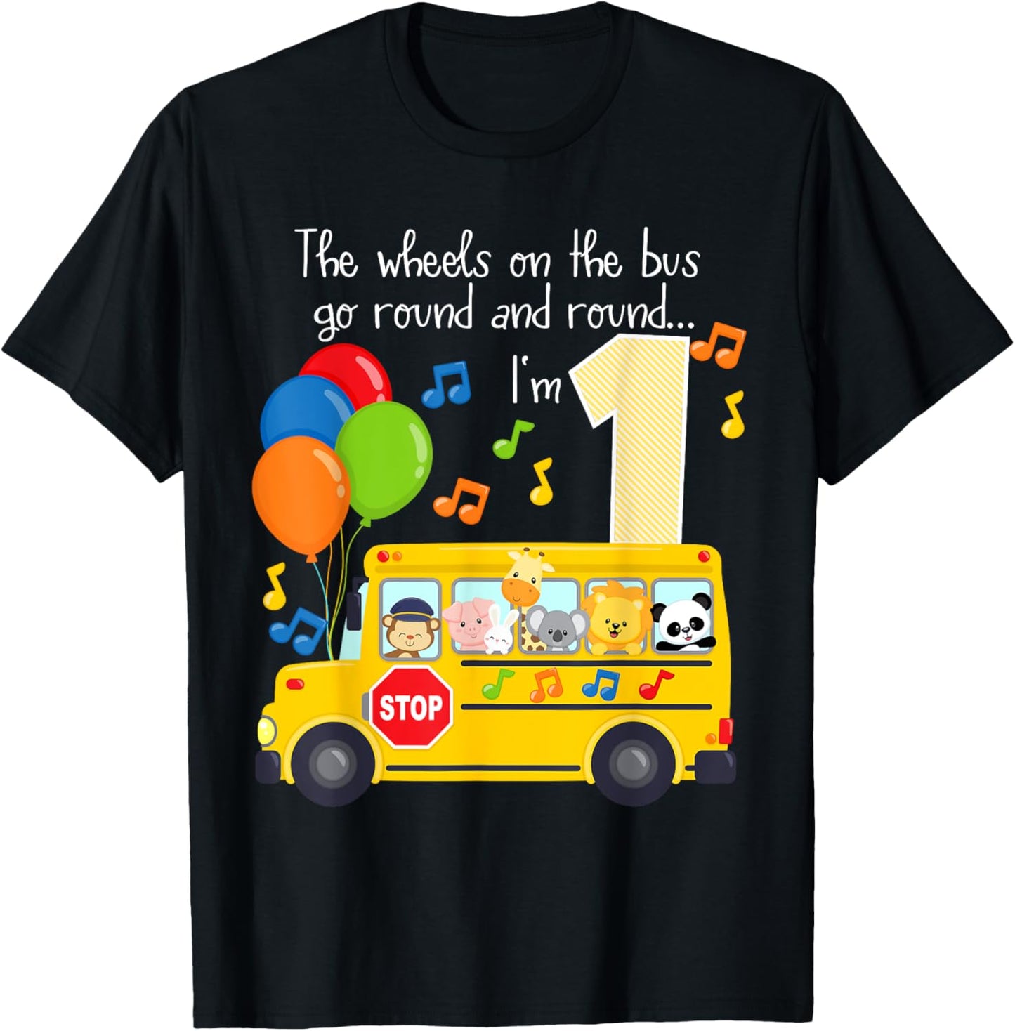The Wheels On The Bus 1st Birthday 1 Yr Old Family Matching T-Shirt - T-Shirt | Black