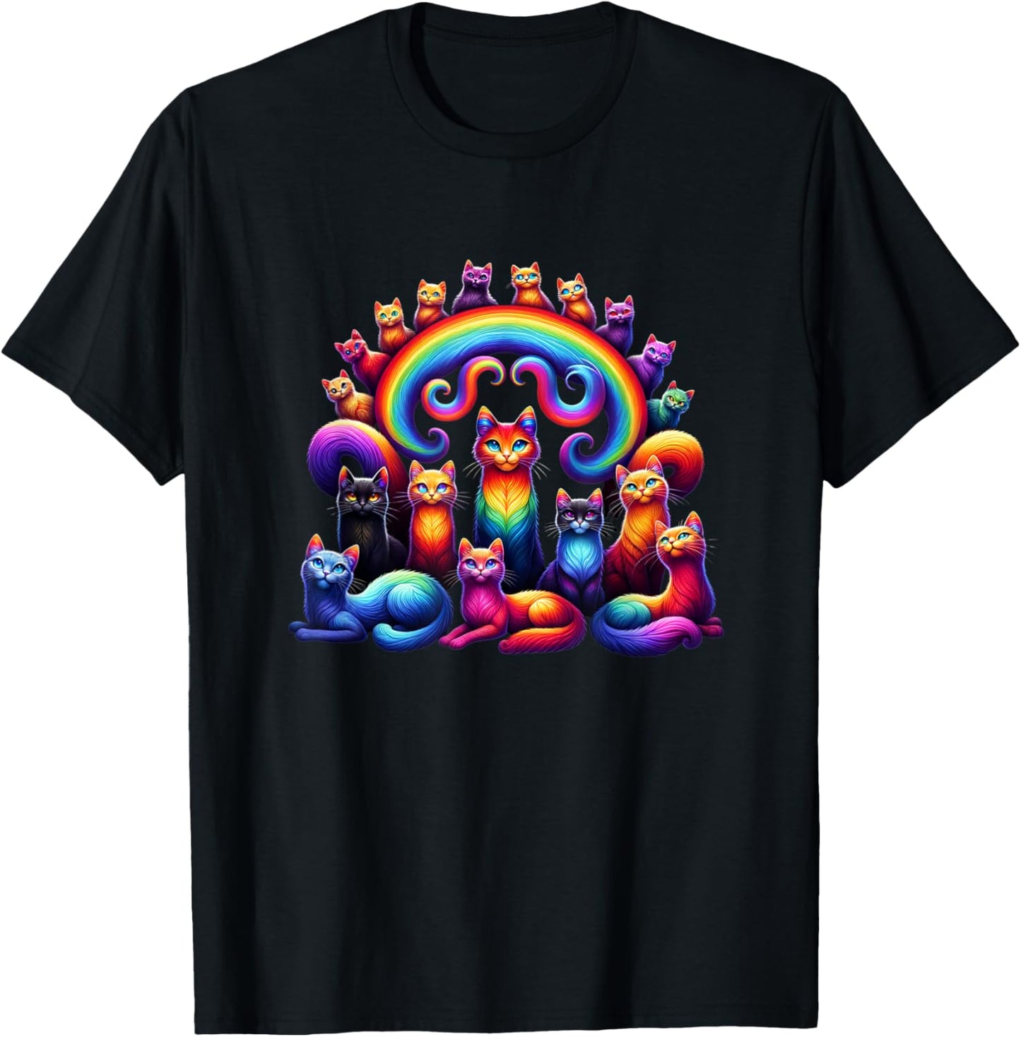 Cats in a Rainbow T-Shirt - T-Shirt | Black