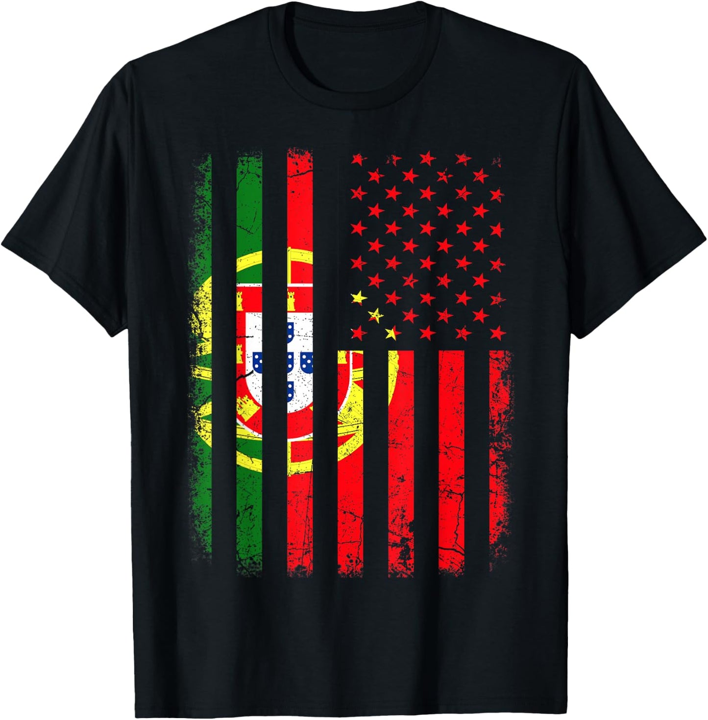 Portuguese American Flag Portugal America Pride Heritage T-Shirt - T-Shirt | Black
