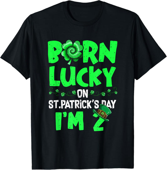 St Patricks Day 2th Birthday Boy Girl 2 Years Old Boys Kids T-Shirt - T-Shirt | Black
