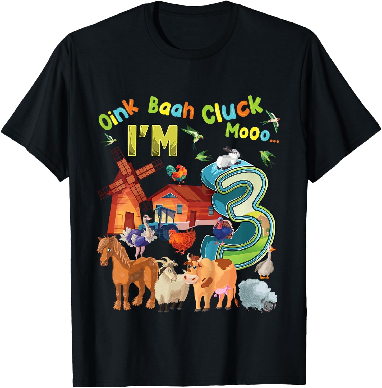 Barnyard 3rd Birthday Farm Animals 3 Years Old Farming T-Shirt - T-Shirt | Black