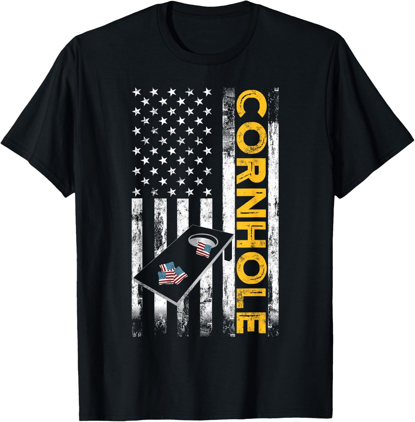 Patriotic Cornhole Player USA American flag Corn hole lover T-Shirt - T-Shirt | Black