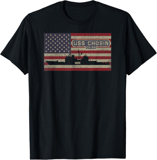 USS Chosin CG-65 Cruiser Ship USA American Flag Women Kids Men T-Shirt - T-Shirt | Black