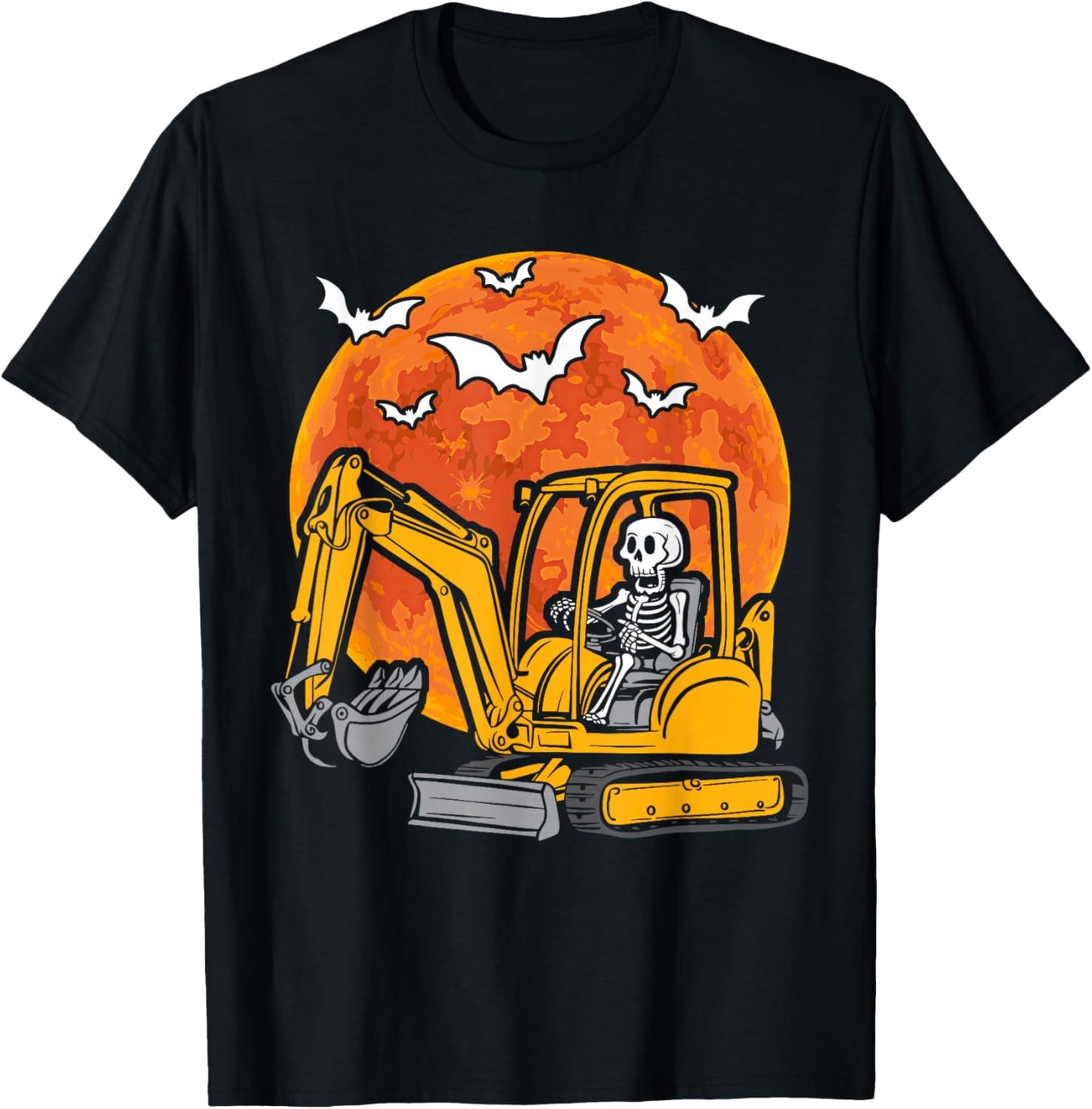 Skeleton Driving Truck Excavator Halloween Construction Kids T-Shirt - T-Shirt | Black