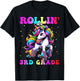 3rd Grade Back To School First Day Girl Rollin Unicorn T-Shirt - T-Shirt | Black