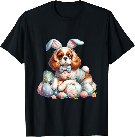 Funny Easter Day Cavalier King Charles Spaniel Bunny Costume T-Shirt - T-Shirt | Black