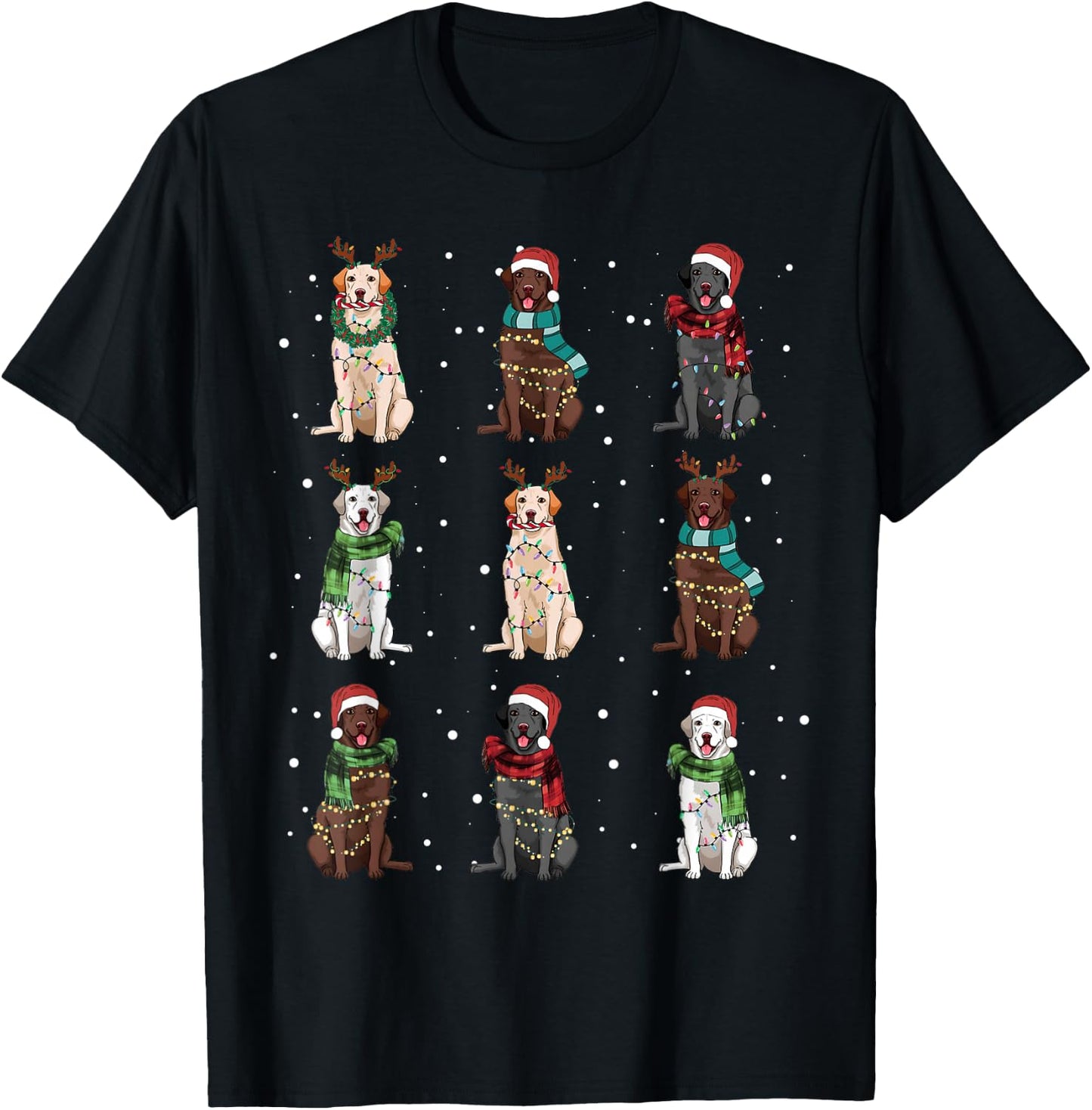 Christmas Lights Labrador Dog Lover Funny Xmas Dogs PJ Gifts T-Shirt - T-Shirt | Black