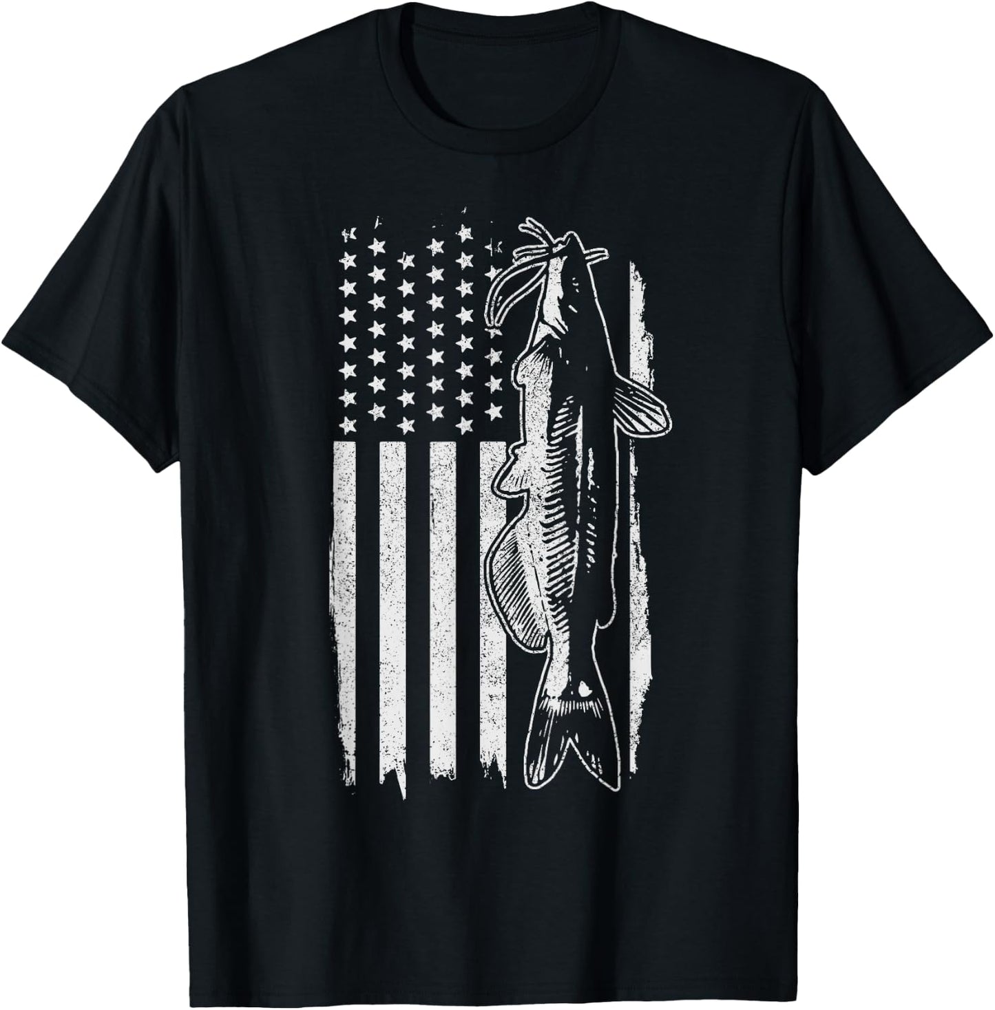 Catfish American Flag Patriotic Fishing T-Shirt - T-Shirt | Black