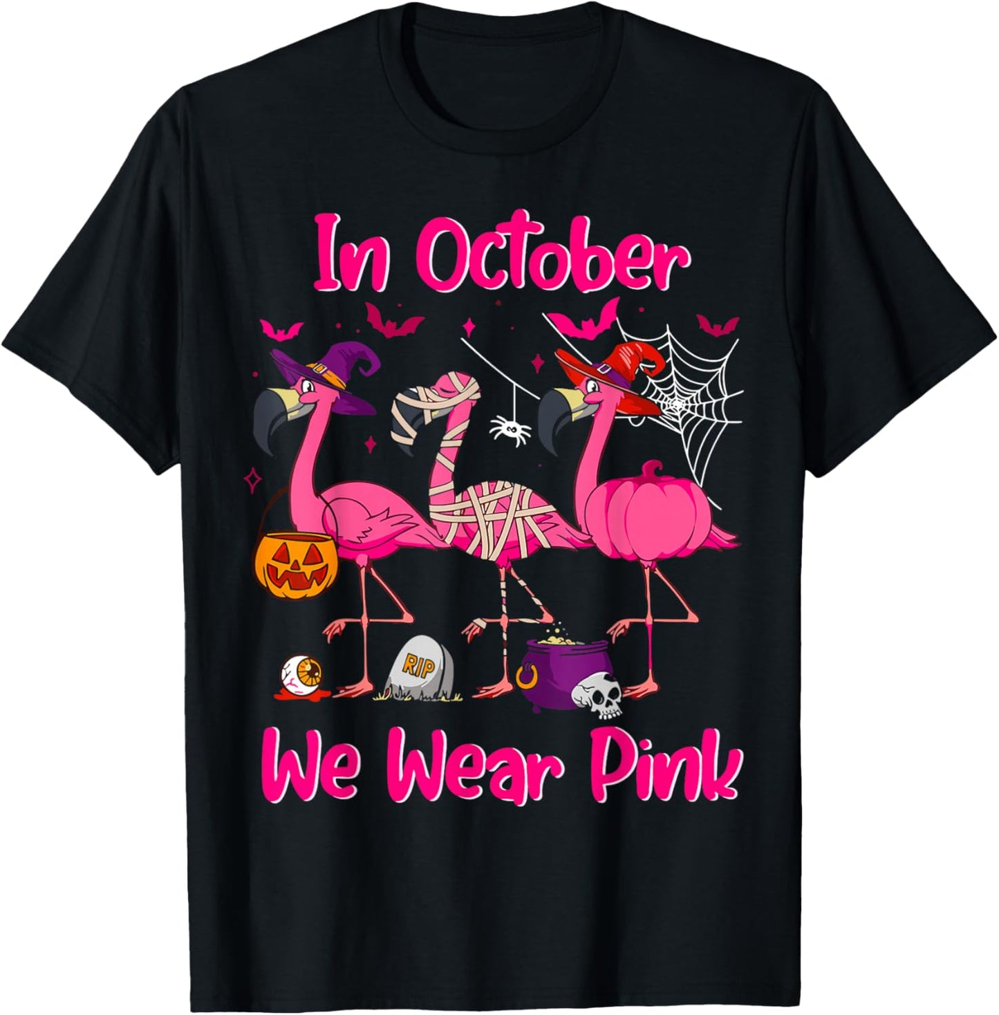 In October We Wear Pink Flamingo Breast Cancer Awareness T-Shirt - T-Shirt | Black
