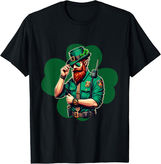 Police Officer St Patricks Day Irish Shamrock Lucky Cop T-Shirt - T-Shirt | Black