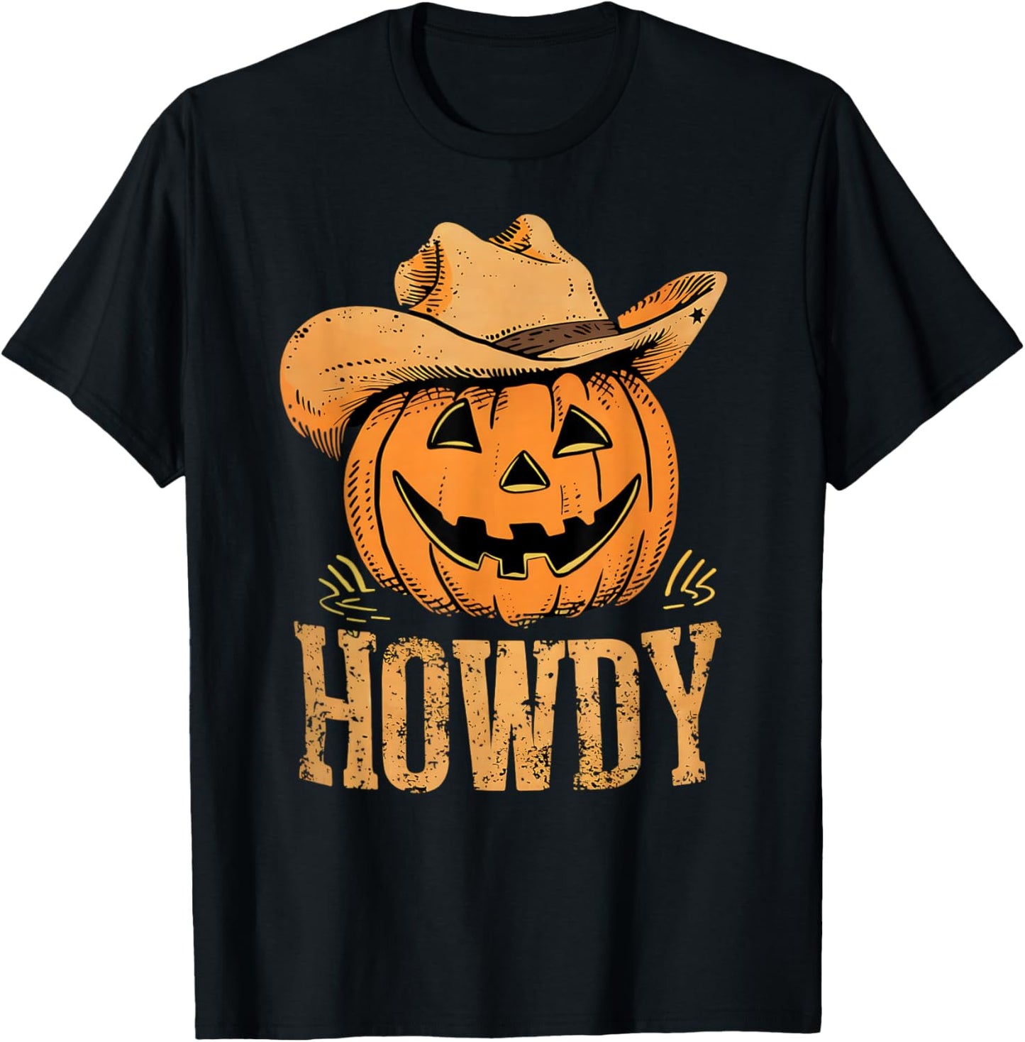 Western Rodeo Festive Cowboy Pumpkin Howdy Halloween T-Shirt - T-Shirt | Black