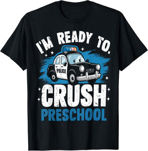 Back To School First Day Of Preschool Police Car Boys T-Shirt - T-Shirt | Black
