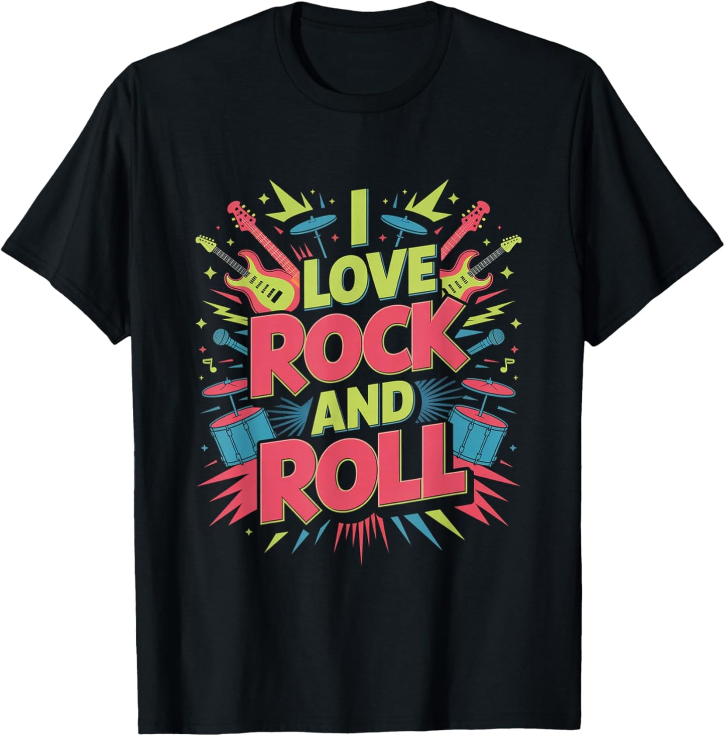I Love Rock and Roll Music Lovers T-Shirt - T-Shirt | Black
