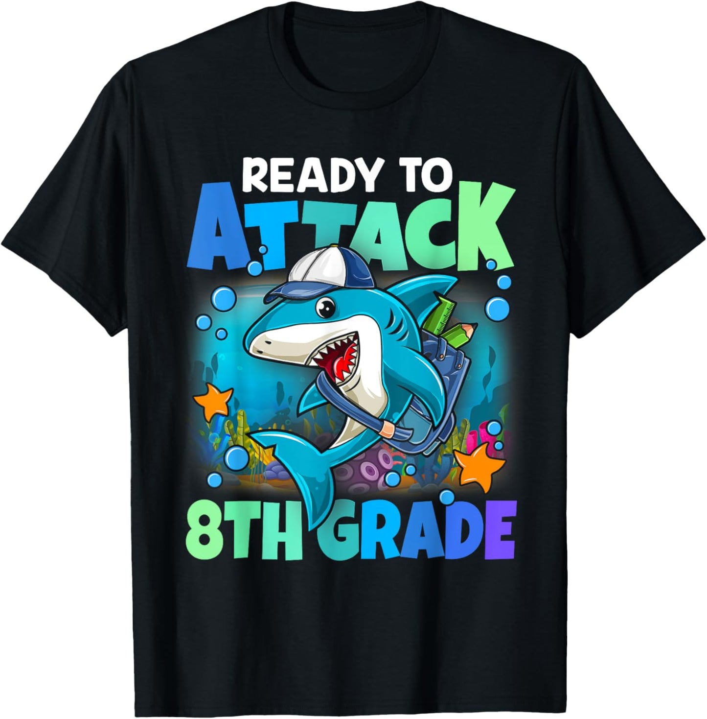 Ready To Attack 8th grade Shark Back To School Boys Kids T-Shirt - T-Shirt | Black