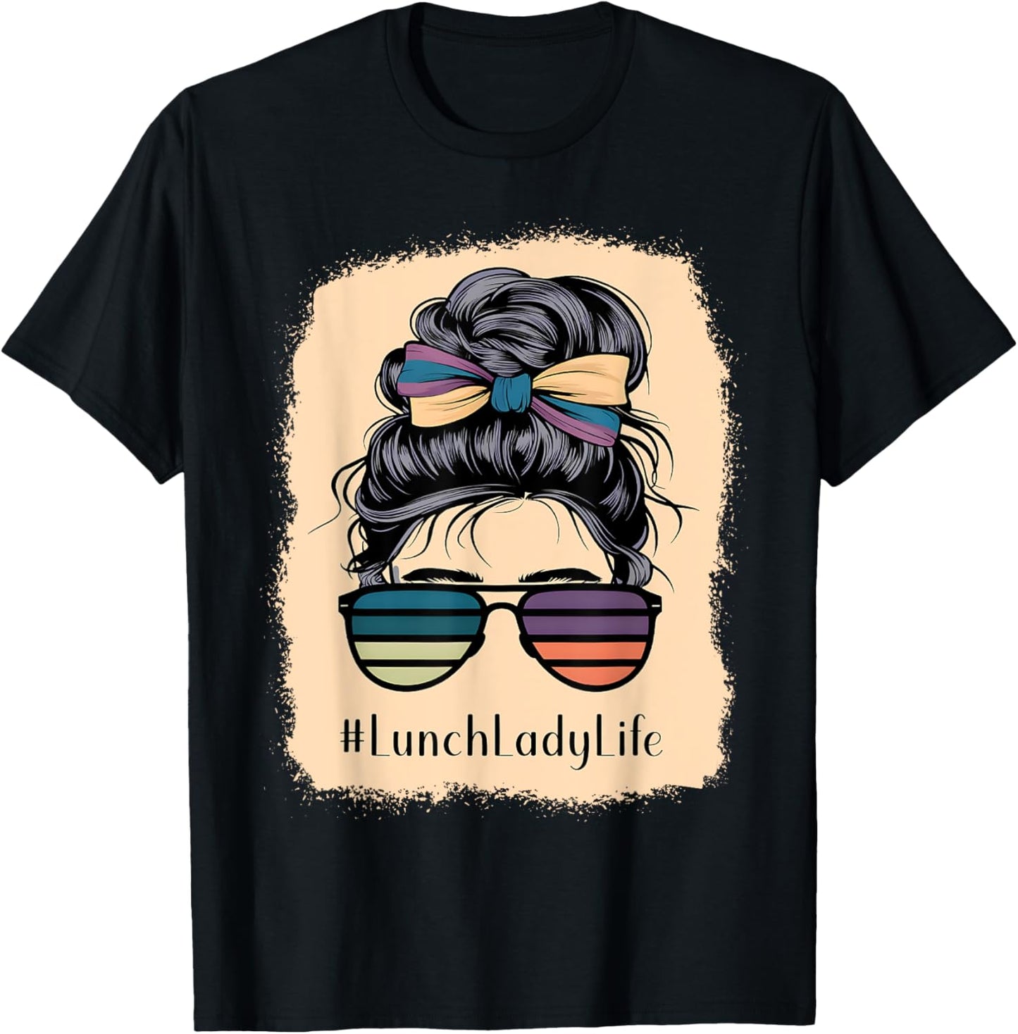Lunch Lady Life Messy Hair Bun Girl T-Shirt - T-Shirt | Black