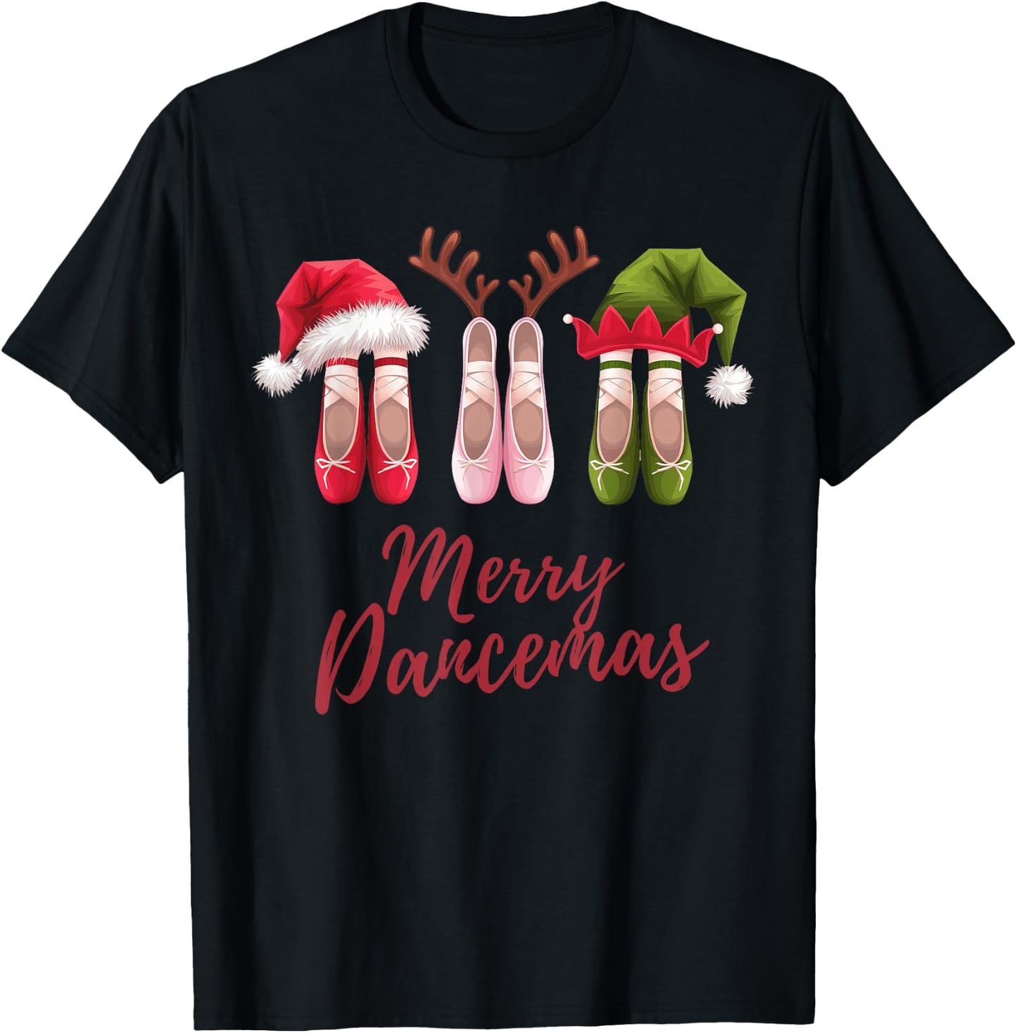 Ballet Dancer Ballerina Merry Dancemas Pointe Shoe Christmas T-Shirt - T-Shirt | Black