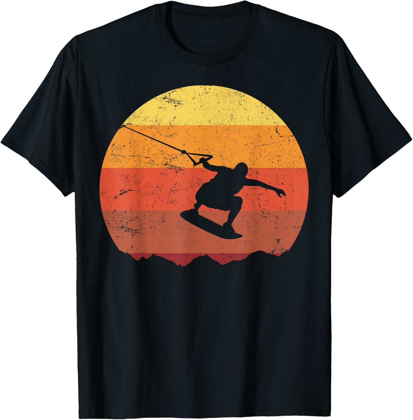 Retro Sunset Wakeboard , Men's Black Graphic Short Sleeve T-Shirt - T-Shirt | Black