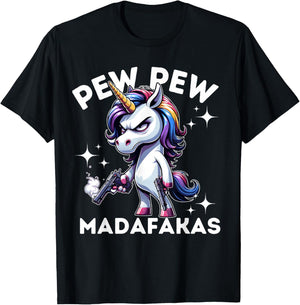 Pew Pew Madafakas Angry Unicorn crazy pew T-Shirt - T-Shirt | Black