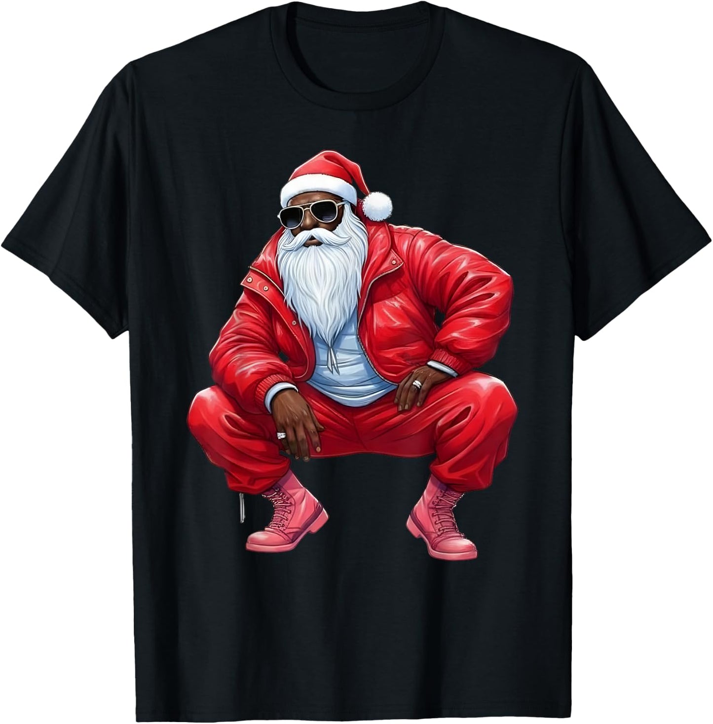 African American Christmas Xmas Afro Santa Claus T-Shirt - T-Shirt | Black