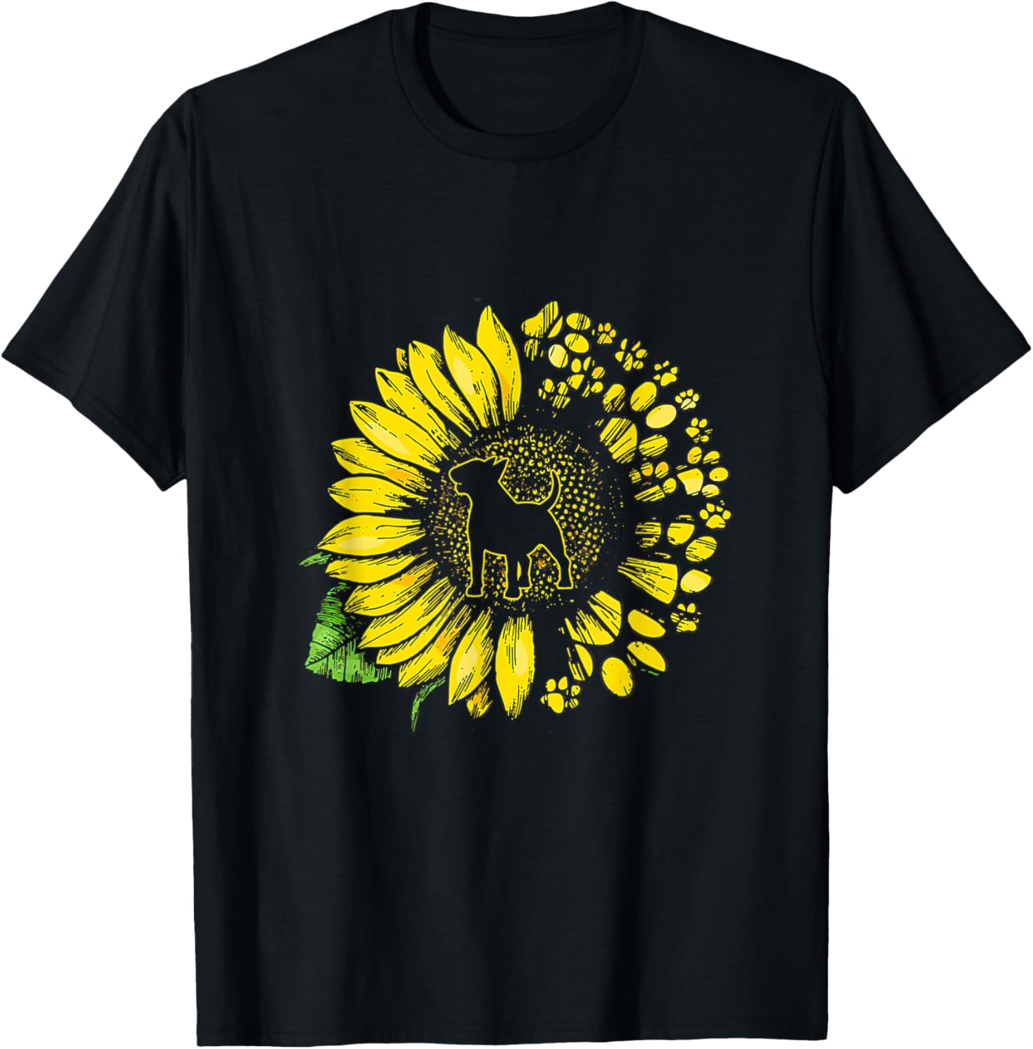Bull Terrier Sunflower With Paws Cute Dog Lover Mothers Day Women T-Shirt - T-Shirt | Black
