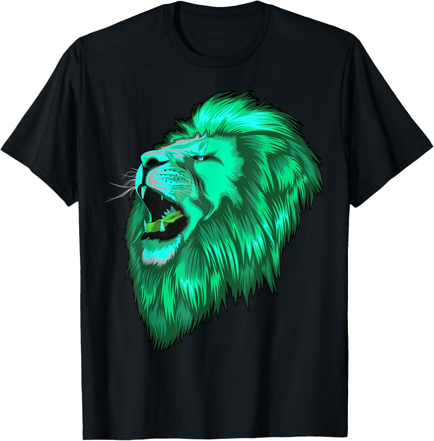 Green Mint Lion Head Lion King of Animals Cats T-Shirt - T-Shirt | Black