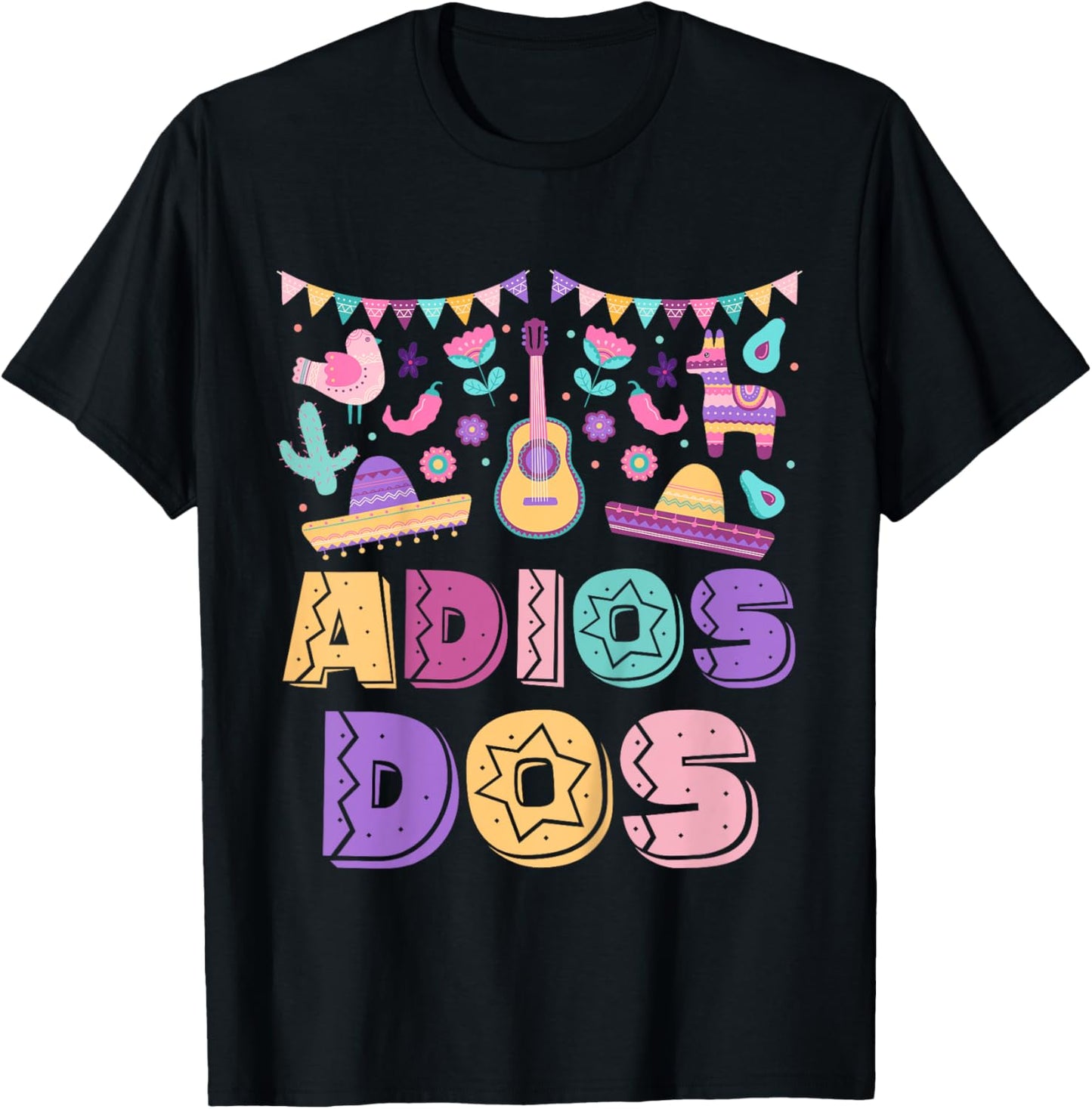 Adios Dos 3 Year Old 3rd Birthday Girl Boy Kid Mexican Theme T-Shirt - T-Shirt | Black