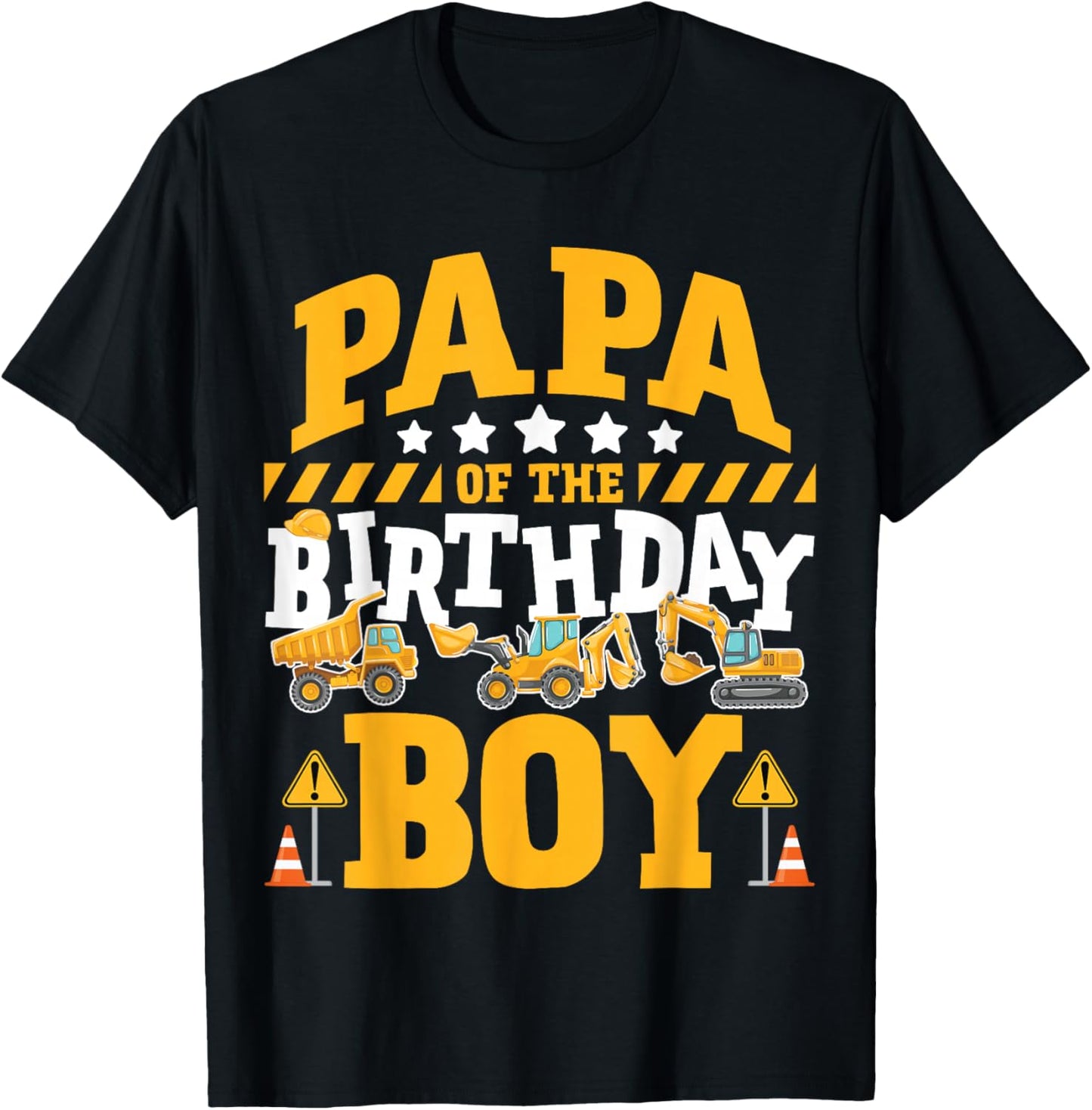 Papa of the Birthday Boy Excavator Construction Truck T-Shirt - T-Shirt | Black