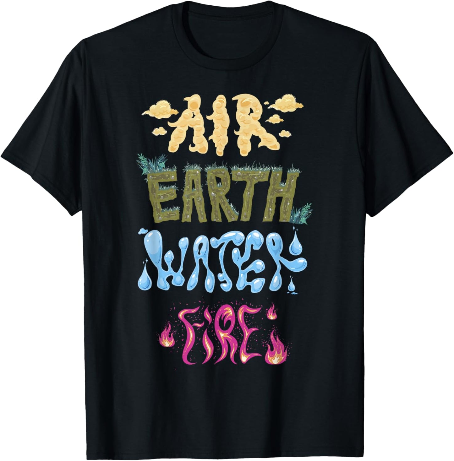 Disney Pixar Elemental Air Earth Water Fire Stylized Text T-Shirt - T-Shirt | Black