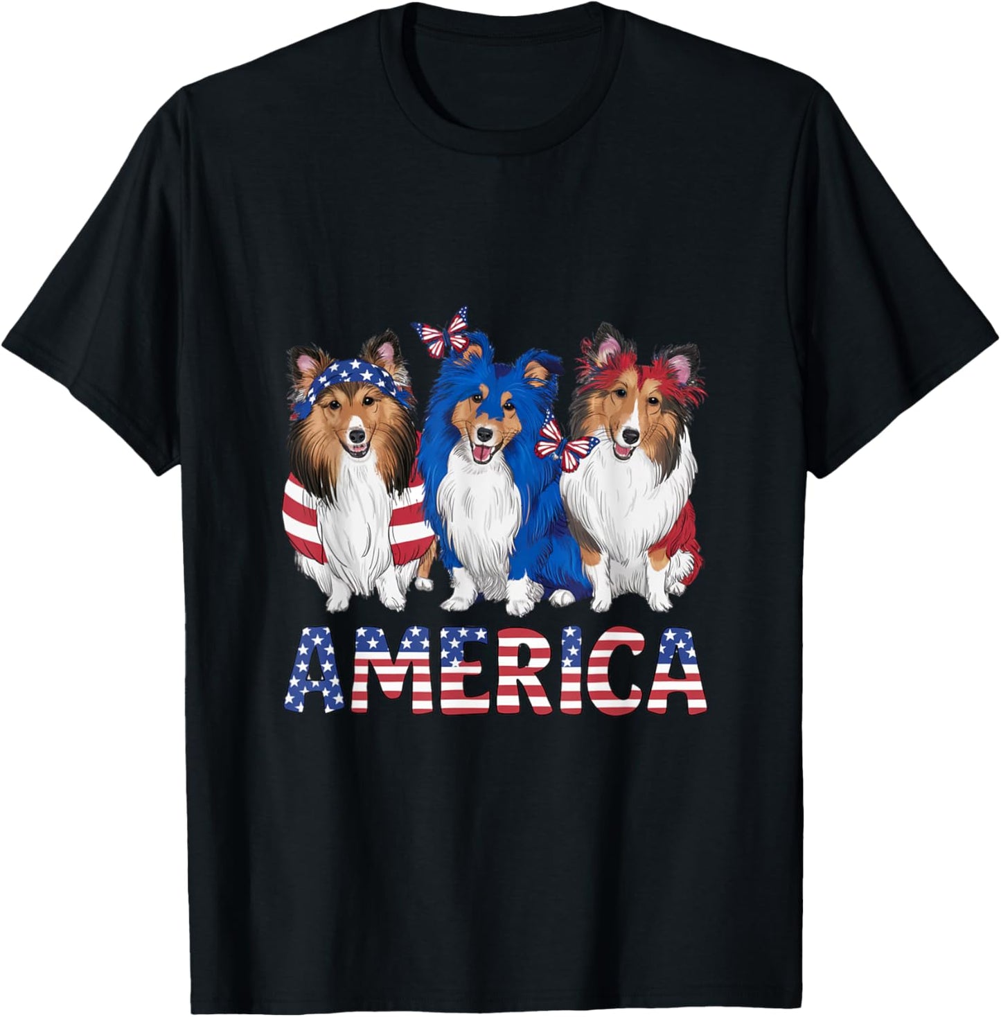 American 4th of July Dog Rough Collie Kids Men T-Shirt - T-Shirt | Black