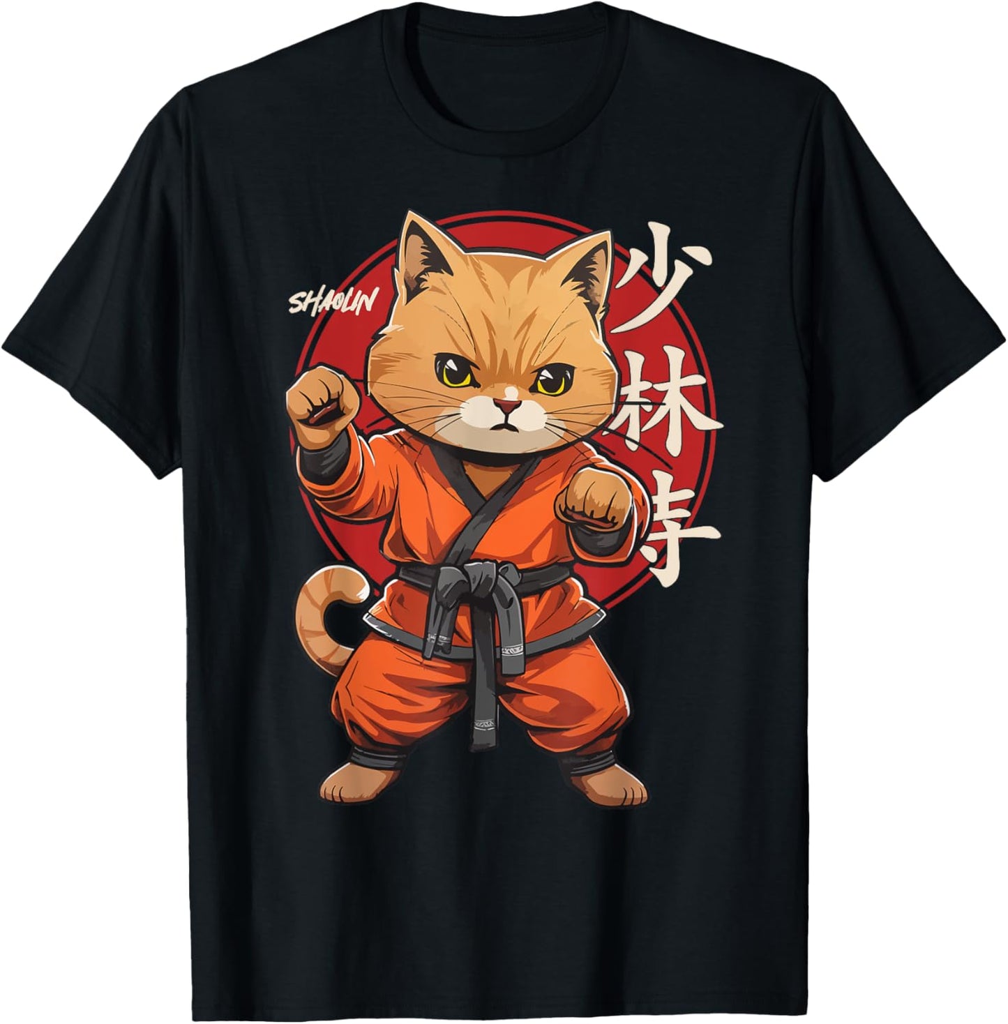 Shaolin Monk Retro Cat Martial Arts Kung Fu Shaolin Cat Women Girls Kids T-Shirt - T-Shirt | Black