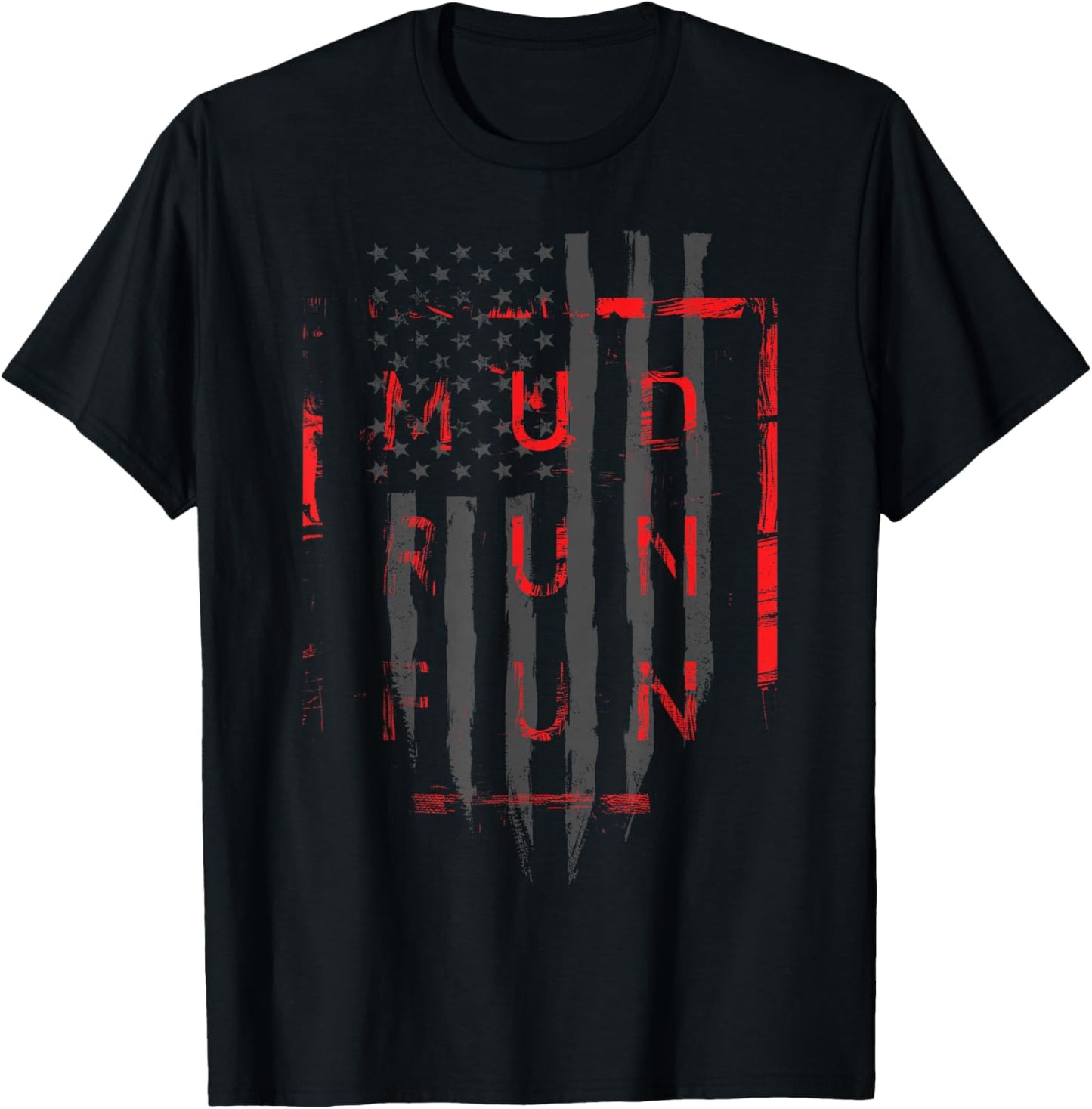 Mud Run Fun USA FLAG RED Mudder Trail Running and Mudding T-Shirt - T-Shirt | Black