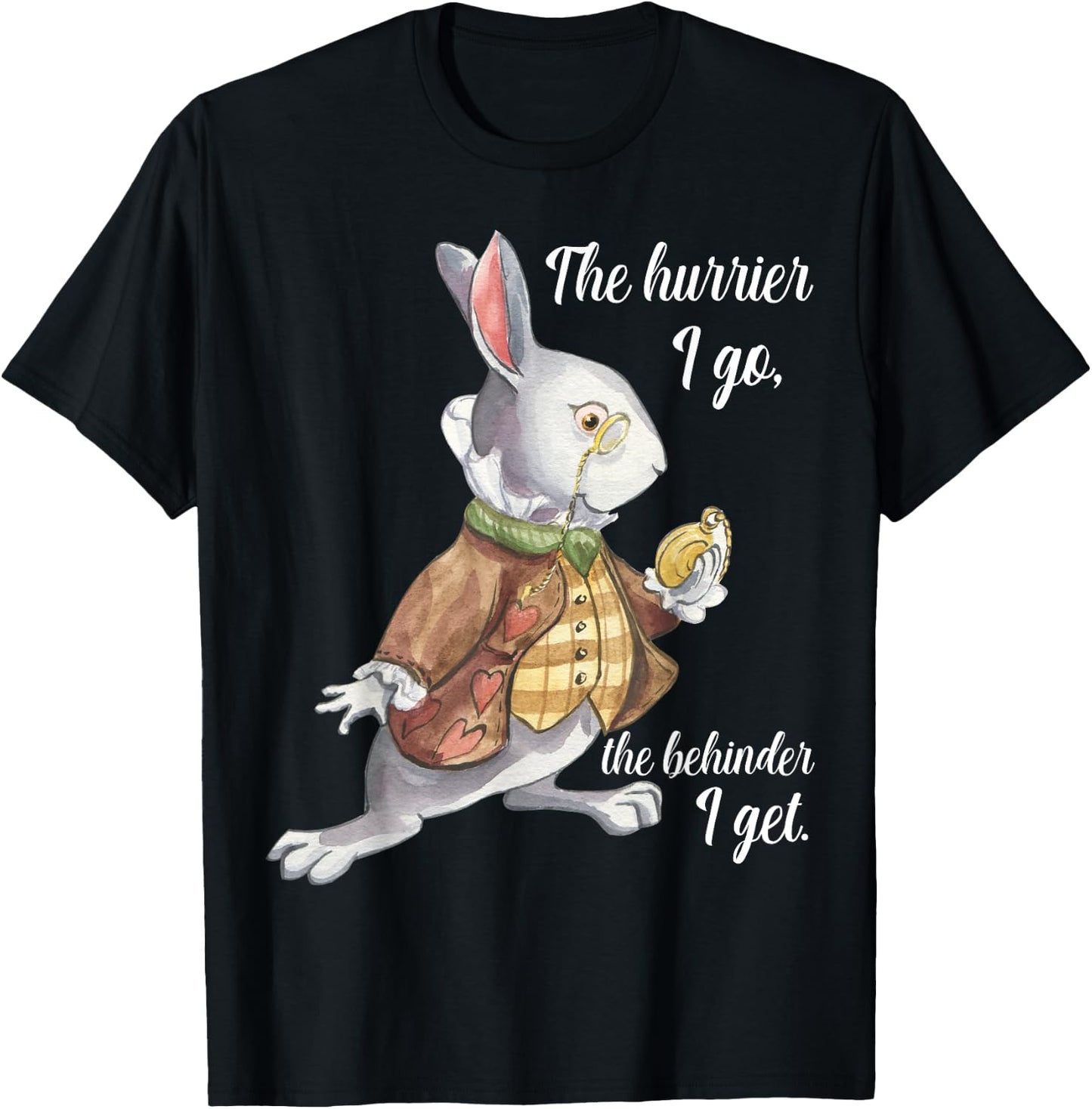 Alice in Wonderland White Rabbit Running Late Hurrying T-Shirt - T-Shirt | Black