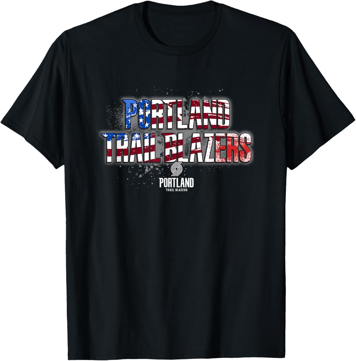 NBA Portland Trail Blazers American Flag Distressed Paint T-Shirt - T-Shirt | Black