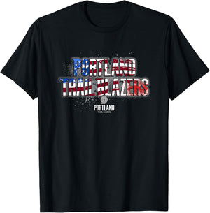NBA Portland Trail Blazers American Flag Distressed Paint T-Shirt - T-Shirt | Black