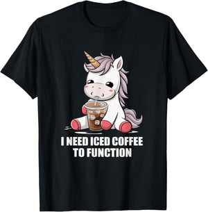I Need Iced Coffee to Function Cute Unicorn Coffee Lover T-Shirt - T-Shirt | Black