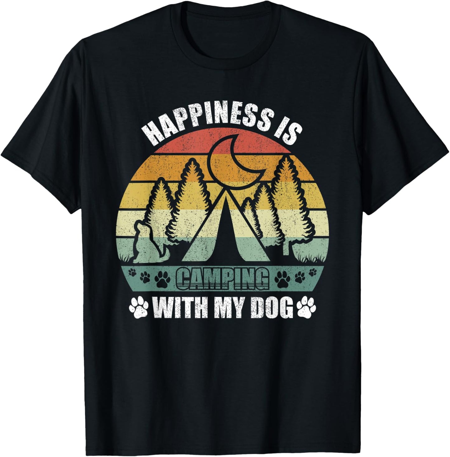 Retro Happiness Is Camping With My Dog Shirt Dog Camper's Women Kids T-Shirt - T-Shirt | Black