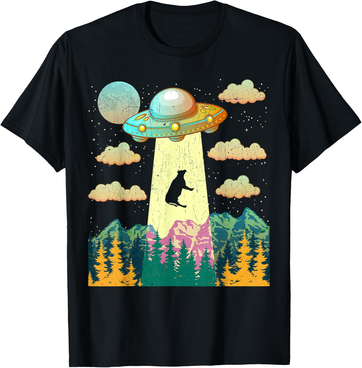 Cow UFO Abduction Vintage BELIEVE Retro Gift T-Shirt - T-Shirt | Black