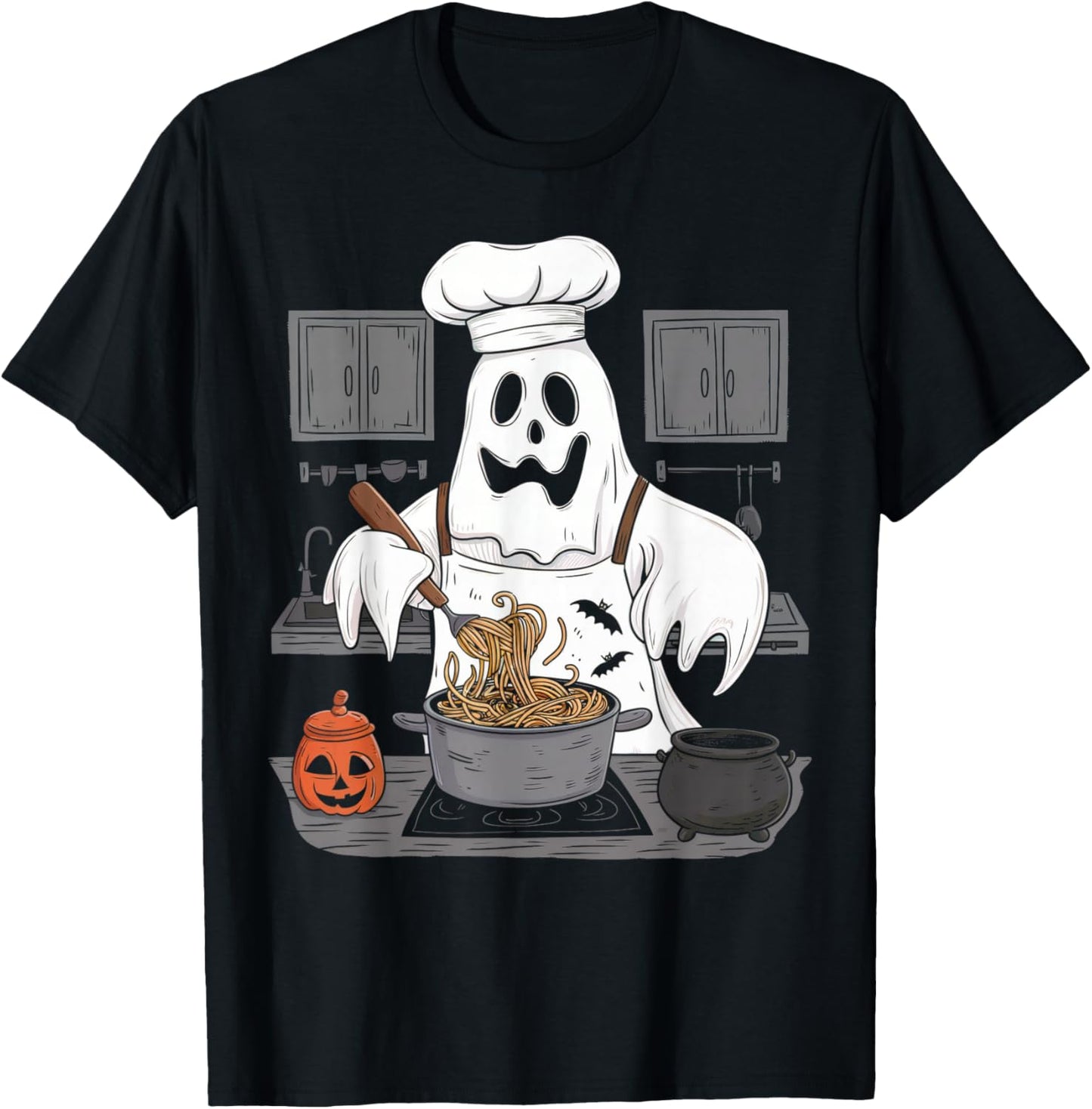 Ghost Cooking Halloween Chef Kitchen Restaurant Staff Crew T-Shirt - T-Shirt | Black