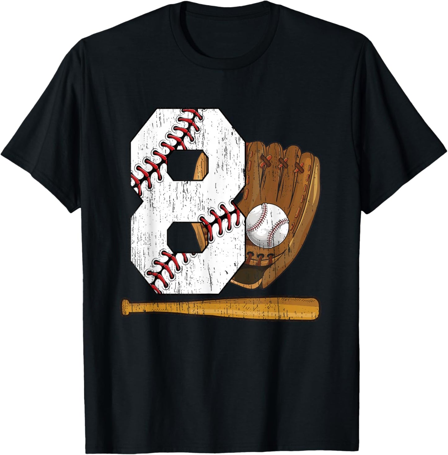 8th Birthday Baseball Boy Eight Year Old Baseball Player T-Shirt - T-Shirt | Black