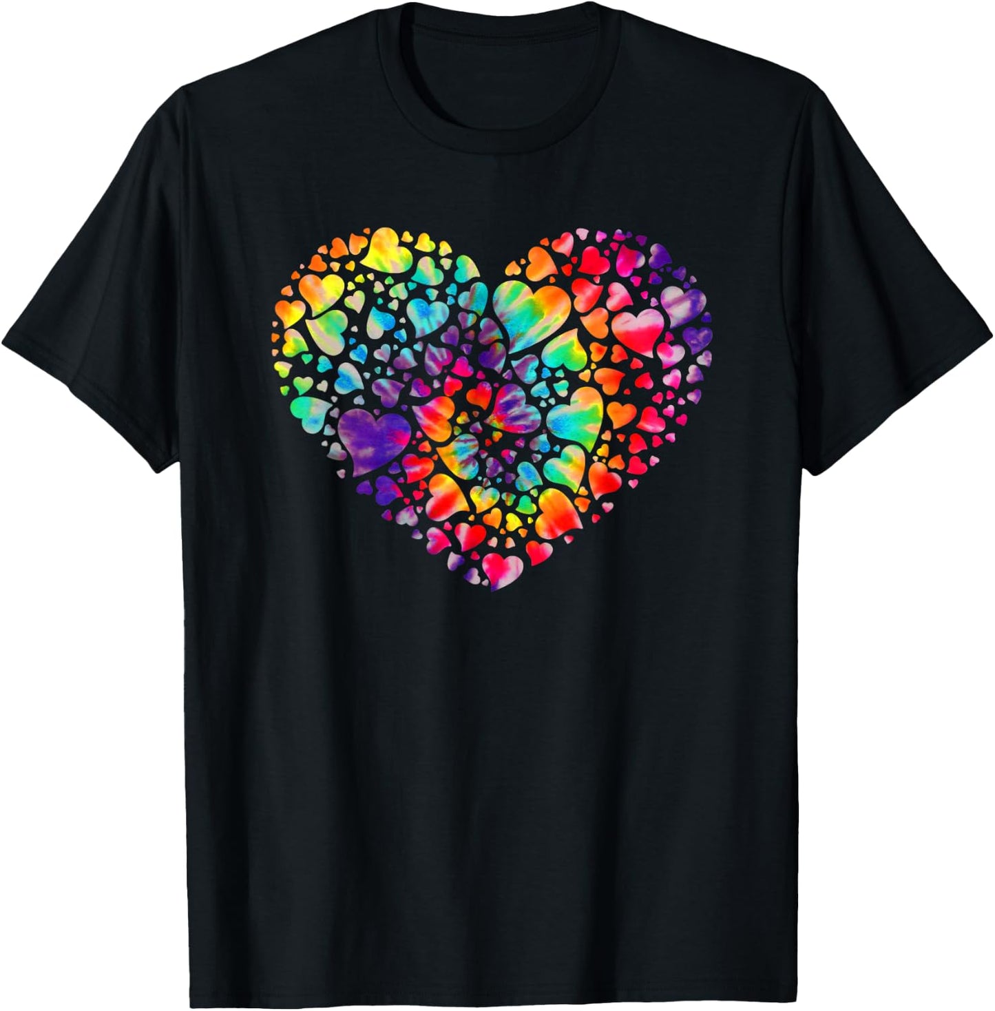 Colorful Tye Dye Die Tie Heart Valentine's Day Gift T-Shirt - T-Shirt | Black