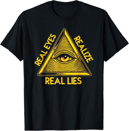 All-Seeing Eye - 'Real Eyes Realize Real Lies Pyramid T-Shirt - T-Shirt | Black
