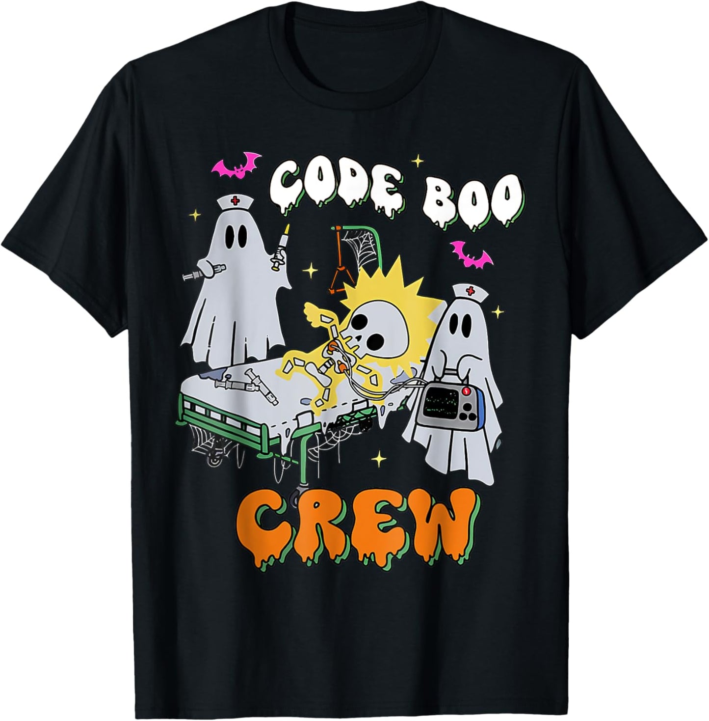 Code Boo Crew Funny Ghost Nurse Halloween Costume Nursing T-Shirt - T-Shirt | Black
