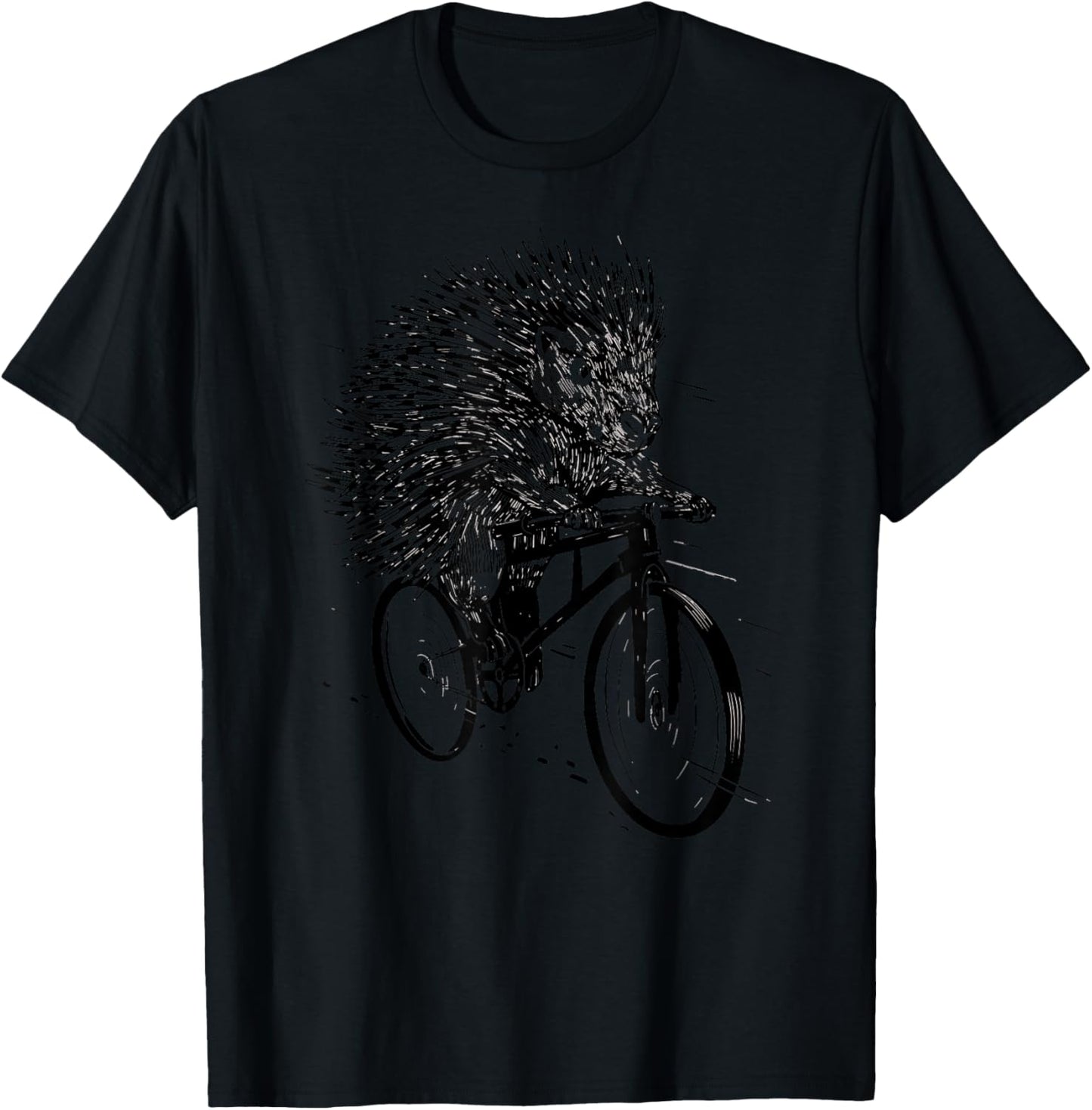 Porcupine On Bicycle Funny Cycling Porcupine Lover T-Shirt - T-Shirt | Black