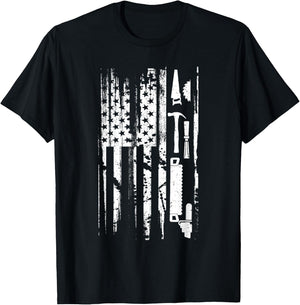 American Flag Woodworking Gift Carpenter Wood Working Small T-Shirt - T-Shirt | Black