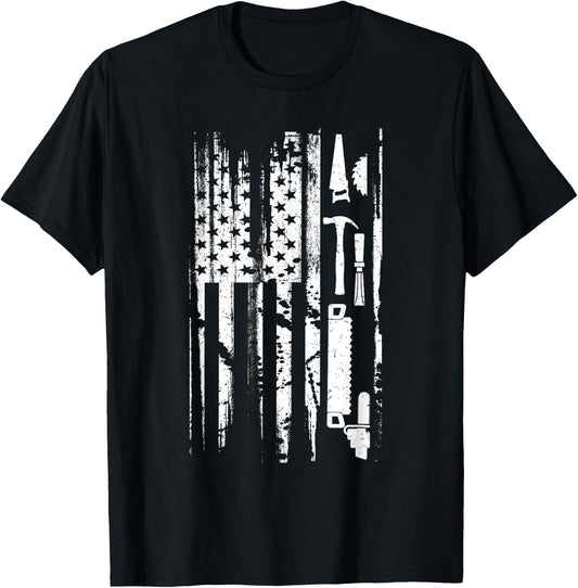 American Flag Woodworking Gift Carpenter Wood Working Small T-Shirt - T-Shirt | Black