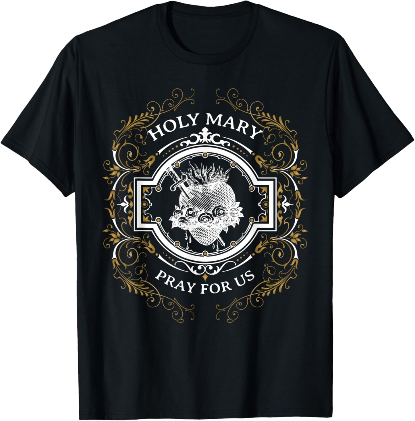 Holy Mary Immaculate Heart Blessed Mother Catholic Vintage T-Shirt - T-Shirt | Black