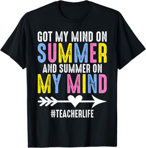 Got My Mind On Summer Teacher Life Funny Summer Teacher T-Shirt - T-Shirt | Black