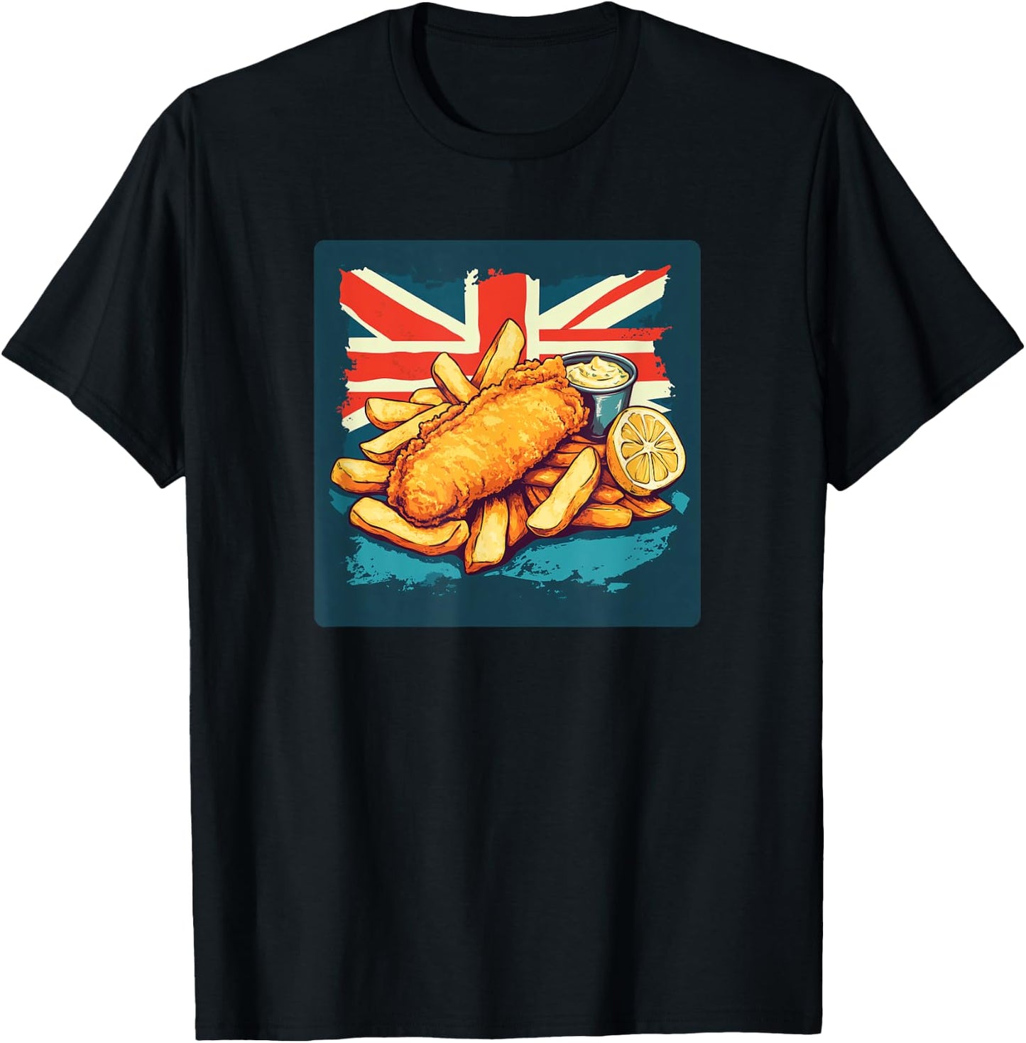 Kawaii Motto Designs Fish and Chips Lover Classic British Food T-Shirt - T-Shirt | Black